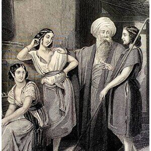 Jacob In The House Of Laban Steel Engraving 1872 Schopin Victorian Art DWAA6